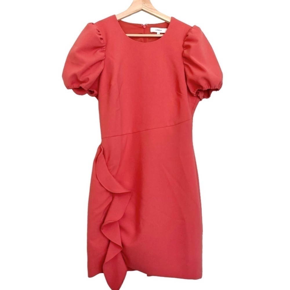 LIKELY Malta Puff Sleeve Cascade Ruffle Front Sheath Dress - Picture 4 of 10